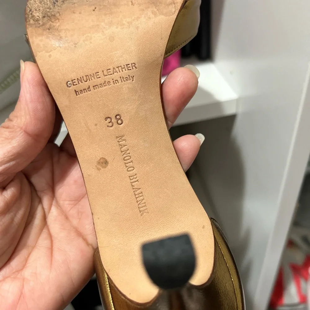 Manolo Blahnik Bronze Open-Toe Heels - Picture 6 of 6